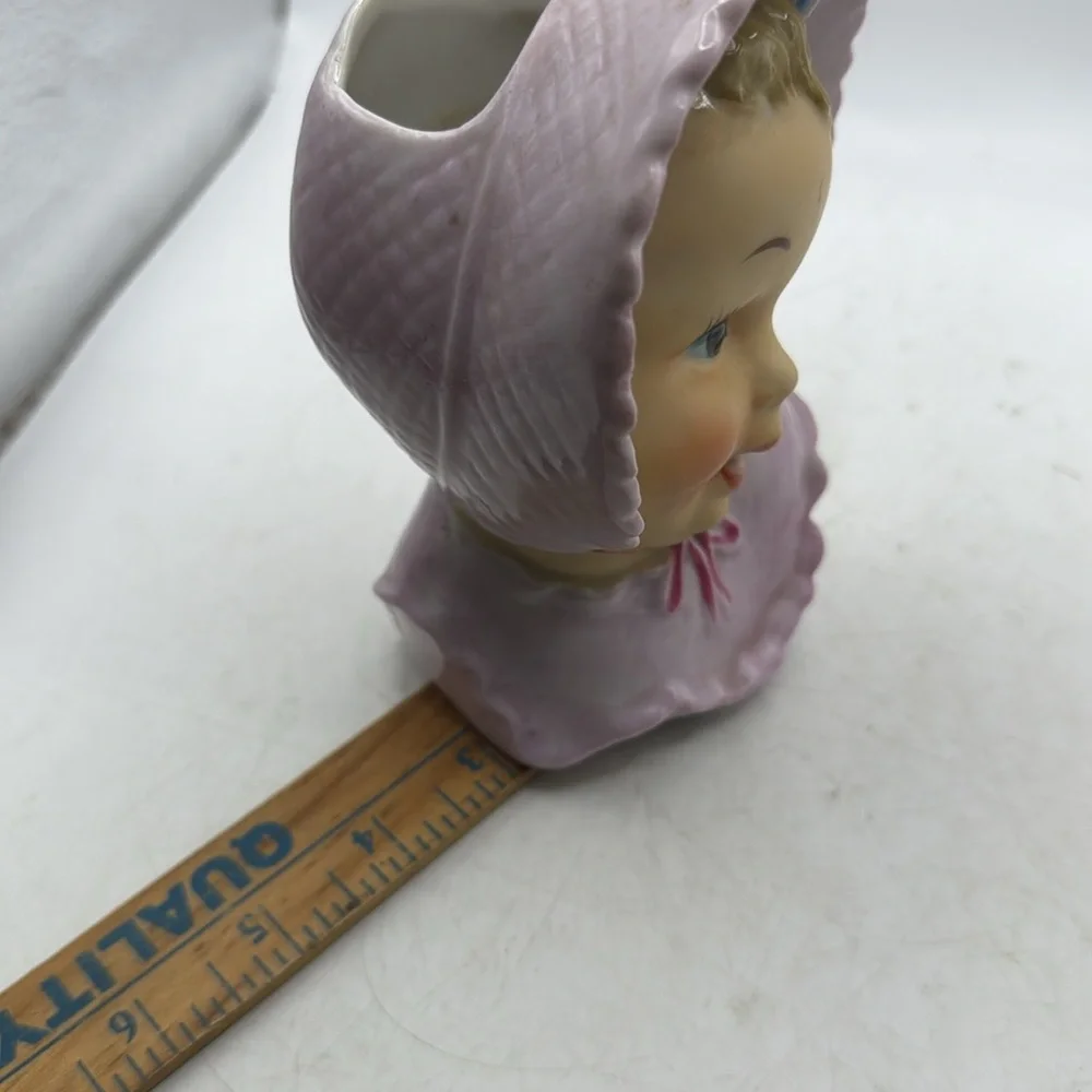 Vintage Ucagco Baby Head Vase Planter Bonnet Flowers Japan Collectible Decor